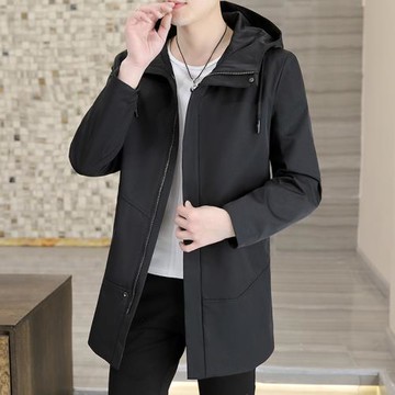 風衣男中長款連帽時尚休閑大碼純色夾克2025春秋新款品質男裝外套