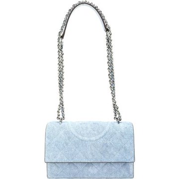 TORY BURCH Fleming 菱格紋丹寧布鍊帶肩背包(藍色)