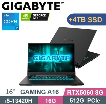 GIGABYTE 技嘉 GAMING A16 CVHH3TW893SH 黑 (i5-13420H/16GB/512G+4TB/RTX5060 8G/W11) 特仕款
