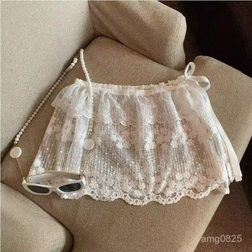 【臺灣-出貨】2026新款蕾絲屁簾女下擺穿搭遮臀半身裙百搭疊穿神器白色網紗裙罩G507