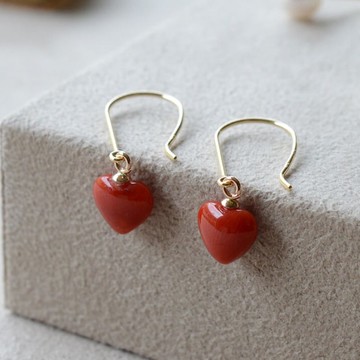 18K紅珊瑚心型耳環 日本製造 血赤珊瑚 日本