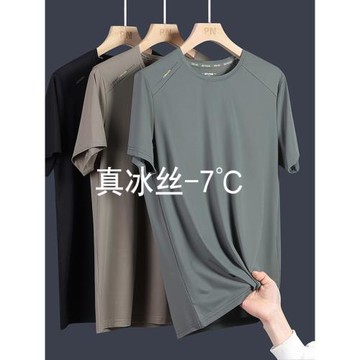 冰絲短袖t恤男2025新款夏季運動薄款速干透氣圓領加肥加大碼胖子