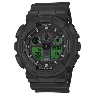 【CASIO 卡西歐】G-SHOCK 狂放能量 悍然無畏 雙顯錶款 醒目黑 GA-100BEG-1A_51.2mm