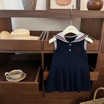 🍭臺灣出貨🍭韓版童裝女童學院風連衣裙夏裝2025新款小女孩時髦網紅藍色背心裙