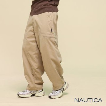 Nautica 男裝 潮流拉鍊口袋寬版長褲-卡其色