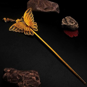 復古風蝶影花絲流蘇步搖中國風金色發釵古典宮廷漢服蝴蝶發簪子 z803