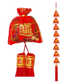 寶堂居 2入福氣滿滿8福袋 新年吊飾-新春過年掛飾/流蘇立體開運掛飾/開運招財/入厝/新婚室內裝飾掛件