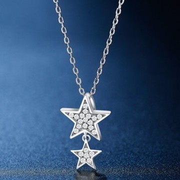 925純銀項鍊 鑲鑽吊墜-時尚閃耀星星造型情人節生日禮物女飾品73hj23【獨家進口】【米蘭精品】