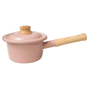 FUJIHORO Japan COTTON PLUS 14cm單柄附蓋琺瑯牛奶鍋 1.2L  1個  莫蘭迪粉  14cm
