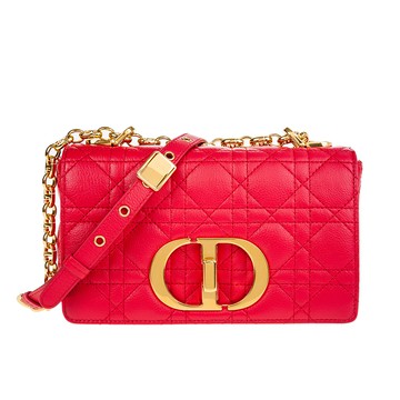 DIOR 新款Dior Caro Cannage 縫線CD金釦小號肩背/斜背包 (紅色)