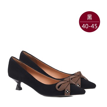 中大尺碼女鞋230217【GXCG10727】真麂皮蝴蝶結尖頭娃娃鞋/低跟鞋 40-45碼 172巷鞋舖(預購)黑