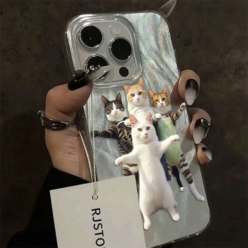 台灣出貨🚚 羽紗四隻貓咪適用於iPhone15promax手機殼蘋果14pro/13奢華12創意 生日禮物🎁 防摔殼