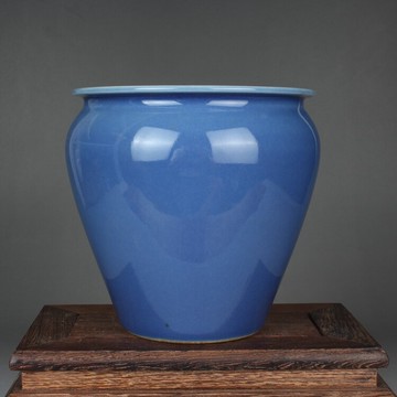 清康熙天藍釉花盆擺件 古玩古董陶瓷器景德鎮手工仿古老貨收藏品