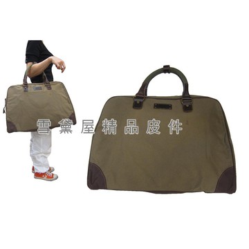 ~雪黛屋~troop 旅行袋中容量英國經典帆布100%全棉手工帆布包耐磨損加強防水功能提肩背斜側附長