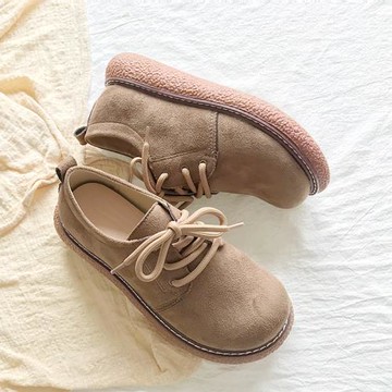 【大頭叔】春季學院風大頭鞋學生復古平底單鞋系帶網紅小皮鞋女