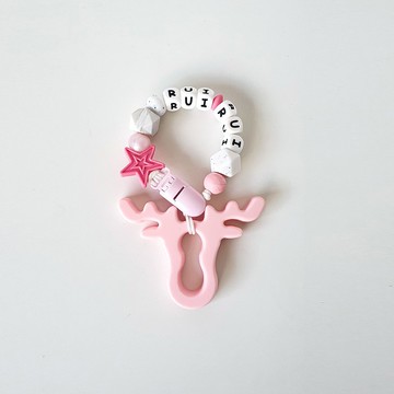 【客製】鹿角固齒器組 / 長款 奶嘴鏈 奶嘴鏈夾 / 食用級矽膠