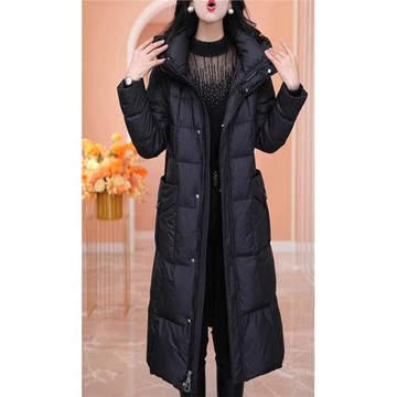 中長款氣質女士修身羽絨服2025新款冬季連帽加厚保暖白鴨絨外套女