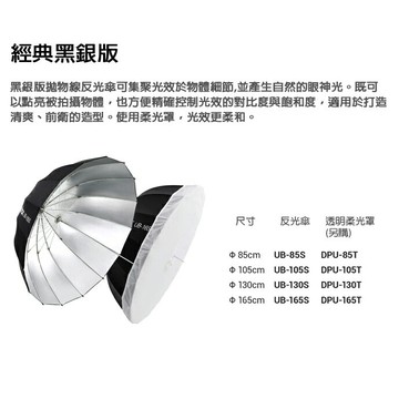 EC數位 Godox 神牛 UB-130W 130CM 黑白 黑銀拋物線反光傘 反射傘 柔光傘 閃光燈 攝影 不含柔光罩