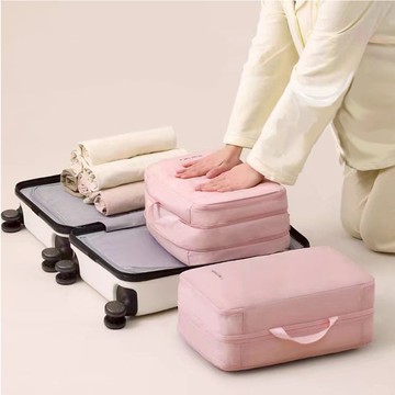 雙層雙拉鍊可擴展旅行衣物行李箱壓缩袋-(中號) 三色可選 008012 極致灰(中號)