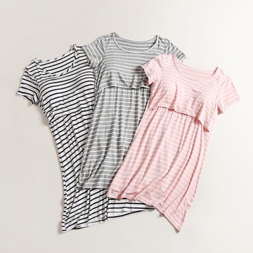女夏莫代爾孕婦短袖睡裙哺乳衣產后月子服連衣裙喂奶衣家居服睡衣