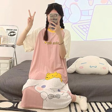 【簡約慵懶】簡約優雅 夏季睡裙 短袖寬鬆睡裙 200斤可穿 藏肉顯瘦 純色面料 學生黨居家 舒適透氣 2025新款睡裙
