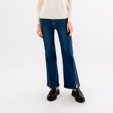 【City Casual】女裝-膠原蛋白機能側開衩喇叭牛仔長褲-淺藍色