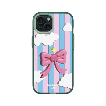 iPhone 15 Clear 憂墨綠 - Knock Knock A2Z - 漂浮雲朵蝴蝶結餅乾