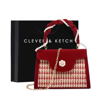 (免運)Clever&Ketch紅色新娘結婚包包女2025新款茶花斜挎包手提高級感