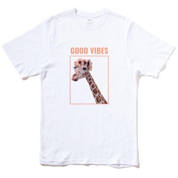 GOOD VIBES 中性短袖T恤 白色 長頸鹿動物寬鬆情侶潮T班服禮物活動女裝男裝