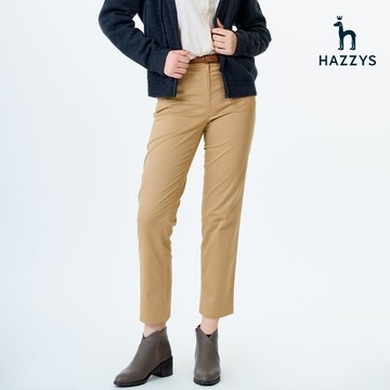 【HAZZYS】女款卡其色柔軟舒適彈性材質百搭(附皮帶)休閒褲 YBWPC010