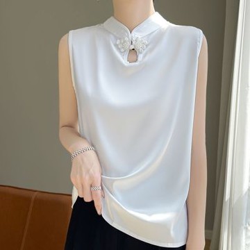 [巴黎精品] 現貨+預購 頂級法式絲質上衣緞面背心名媛絲綢冰絲涼感襯衫天絲無袖女T恤-純色3色a1iz92