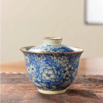 【茶品名】🍵蓋碗 三才碗 二才碗 泡茶杯黃汝青花二才蓋碗復古茶具陶瓷泡茶功夫家用茶碗茶杯開片110毫升