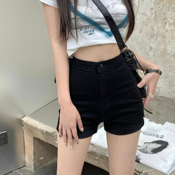 黑色薄款短褲 牛仔 短褲 褲子 顯瘦直筒短褲 緊身牛仔褲女 夏季ins彈力高腰打底包臀短褲 a字熱褲子