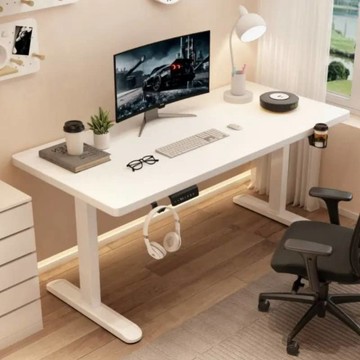 MGSHOP 電動升降桌120x60x2.5cm 電腦桌 辦公桌 書桌 (雙機芯楠木白色)