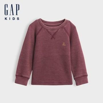 【GAP】嬰兒及幼兒紋理感圓領T恤-深酒紅(915337)