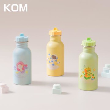 【KOM】夢想系列 台製316不鏽鋼兒童隨身瓶 兒童水壺500ml(附吸管 背帶)