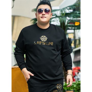 胖子男加肥加大碼秋季圓領套頭衛衣肥佬超大號長袖T恤薄款打底衫