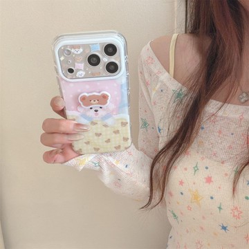 可愛立體小熊眼罩睡覺比熊犬適用iPhone17promax蘋果15手機殼16