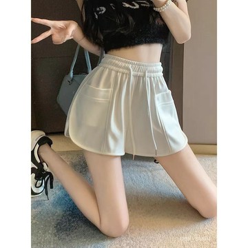 【限時特賣】短褲女 高腰短褲 顯瘦短褲 休閒居傢短褲 白色運動短褲女夏季抽繩休閒褲寬鬆闊腿褲顯瘦小個子a字潮外穿
