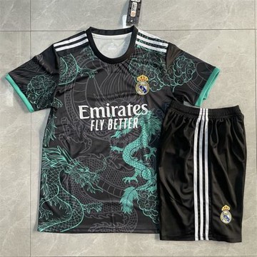 皇馬特別版龍紋C羅球衣兒童小學生男女短袖足球服套裝比賽隊服