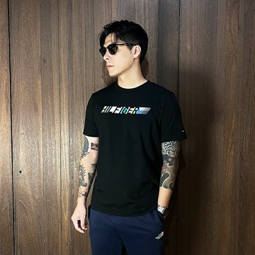 美國百分百【全新真品】Tommy Hilfiger 短袖 棉質 T恤 TH 上衣 logo 短T 黑色 CW59