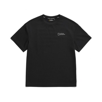 童裝 防曬 網眼後面字母印花圓領 短袖T恤 - 炭黑色