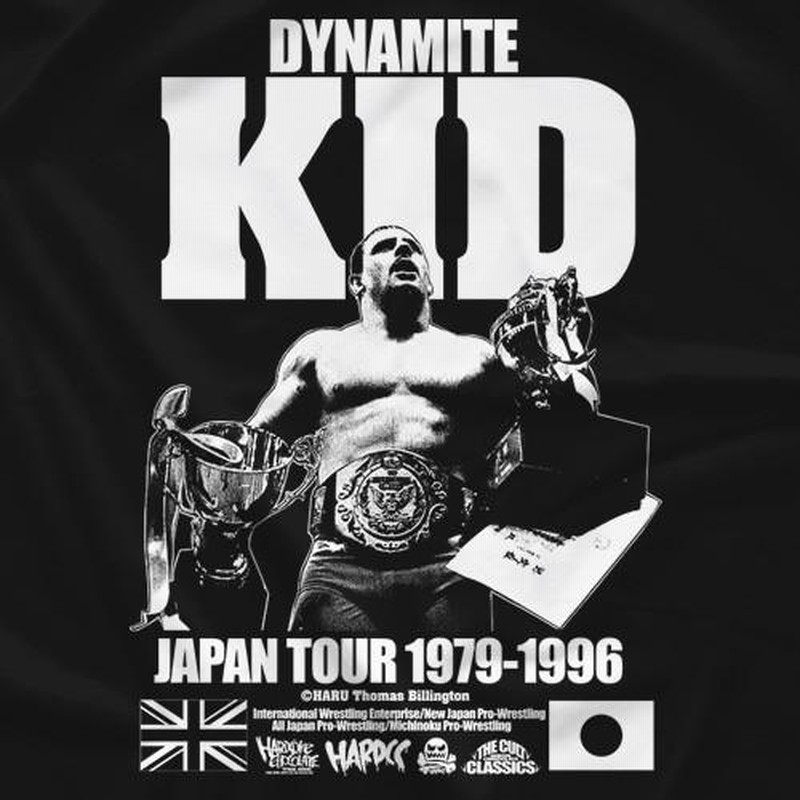 ダイナマイト・キッド DVD + 自伝本 + コアチョコTシャツ + もう1冊 爆弾小僧” ダイナマイト・キッド Tシャツ「DYNAMITE KID Japan