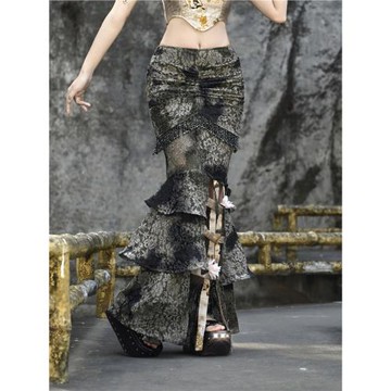 血液供給原創◆春龍祭新中式國風扎染修身魚尾鳥籠半身裙圣誕節