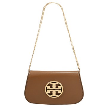 TORY BURCH 152250 Reva 金屬LOGO翻蓋單肩鍊包.棕色
