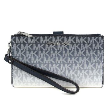 MICHAEL KORS 漸層LOGO雙拉鍊手提雙層長夾(海軍藍色)