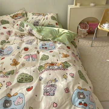優樂悅~ins綠色糖果屋可愛少女心水洗棉三四件套學生宿舍單人被套床單