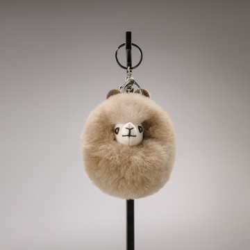 秘魯工匠手工原生羊駝毛仿真羊駝鑰匙圈-灰褐色-10cm