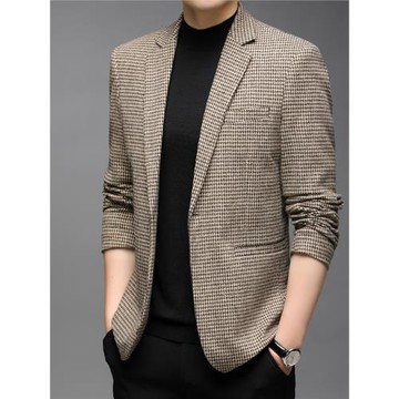 春秋季韓版休閑夾克男士小西裝外套中青年羊毛衣男裝修身單件西服