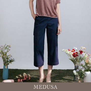 現貨【MEDUSA 曼度莎】深藍大口袋造型直筒休閒褲（M-XL）｜女休閒褲 工裝褲 直筒褲